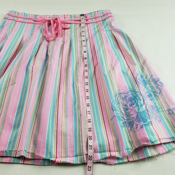 Y2K Old Navy Midi Skirt Womens 12 Pink A-Line Striped Fairy Floral Bow Whimsical - Picture 10 of 11
